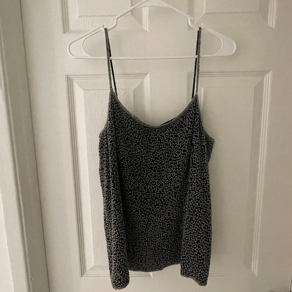 Nipon Night Gorgeous Black Beaded Silk Crop Top Size L